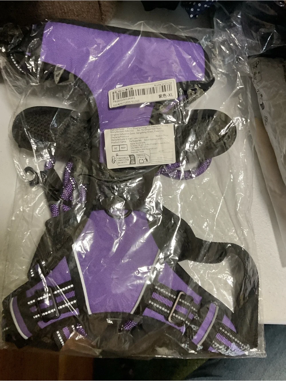 Purple Reflective No-Pull Dog Harness with Padded Handle
